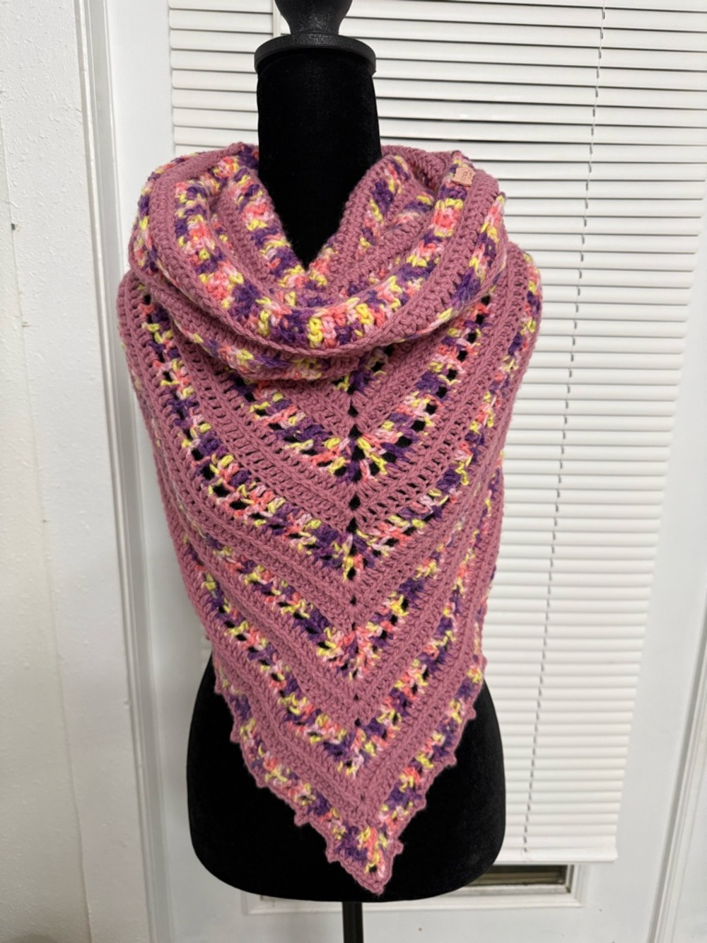 Handmade Pink Crochet Triangle Shawl Scarf